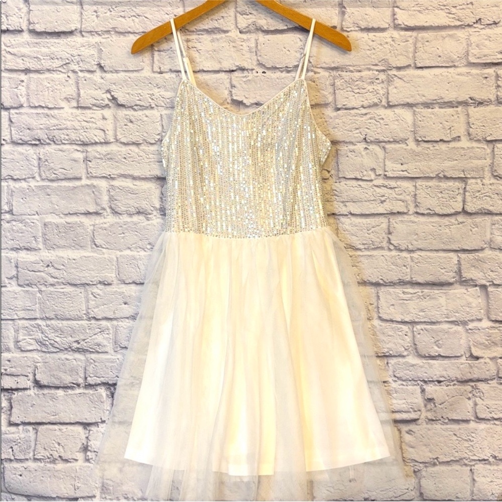Dressystar White Sequin Cami Dress Party Cottage Fairy Romantic Size Medium